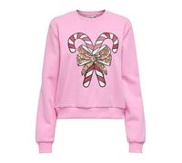 Weihnachtssweatshirt ONLY "ONLYDA XMAS L/S O-NECK BOX SWT", Damen, Gr. XL, bonbon print:candy, angeraute Sweatware, Obermaterial: 60% Baumwolle, 40% Polyester, Rundhals, Sweatshirts Weihnachtssweatshi
