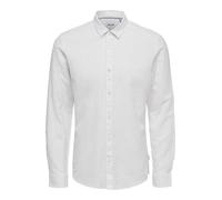 Langarmhemd ONLY & SONS "ONSCAIDEN LS SOLID LINEN SHIRT NOOS", Herren, Gr. S, N-Gr, weiß, Web, Obermaterial: 55% Baumwolle, 45% Leinen, unifarben, slim fit normal, Rundhals, Ärmel mit Ärmelschlitz 2-K