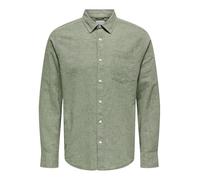 Langarmhemd ONLY & SONS "ONSCAIDEN LIFE REG LS 1 PKT SHIRT NOOS", Herren, Gr. XL, N-Gr, grün (swamp), Web, Obermaterial: 55% Baumwolle, 45% Leinen, unifarben, modisch, regular fit normal, Langarm, Hem