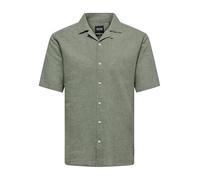Kurzarmhemd ONLY & SONS "ONSCAIDEN SS SOLID RESORT LINEN NOOS", Herren, Gr. S, N-Gr, grün (swamp), Web, Obermaterial: 55% Baumwolle, 45% Leinen, unifarben, slim fit, Hemden (41585952-S) swamp