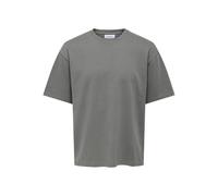 Rundhalsshirt ONLY & SONS "ONSCASPIAN AUT SS TEE", Herren, Gr. M, grau (castor gray), Jersey, Obermaterial: 61% Baumwolle, 22% Elastomultiester, 17% Polyester, unifarben, normal normal, Rundhals, Shir