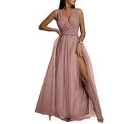 Onsoyours Abendkleider Damen Lang Cocktailkleid Ballkleider V-Ausschnitt Elegant Für Hochzeit Festliche Kleider Ärmellos Pailletten Abschlusskleid Maxikleid Mit Schlitz Swing B Rosa L