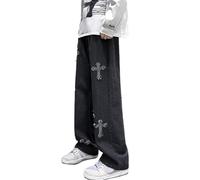 Onsoyours Baggy Jeans Herren Y2K Hosen Einfarbige Hip Hop Schwarz Cargo Jeans Teenager Jungs Streetwear High Waist Vintage Gerade Bein Jeanshose Loose Fit Pants K Schwarz M