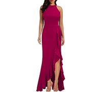 Onsoyours Ballkleider Damen Off Shoulder Kleider Lang Elegant Hochzeit A-Linie Criss-Cross Satin Spaghetti Party Prom Dress Abendkleider Schlitz Cocktailkleid Mit Taschen Festkleider B Rose Rot M