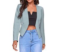 Onsoyours Blazer Einfarbig Damen Mode Langarm Dünn Cropped Jacke Slim Büro Mantel Sakkos Business Kurzer Anzug Mit Reißverschluss Und Taschen Outwear Hellblau XL