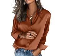 Onsoyours Bluse Damen Satin Hemd Langarm Satinbluse Elegant Business Oberteile Blusenshirt Mit Knöpfen Lässiges A Braun XS