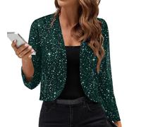 Onsoyours Bolero Damen Glitzer Elegant Cardigan Festliche Party Jacke Pailletten Bolerojacke Leicht Schulterjacke Langarm Cropped Blazer Kurze Open Front Shrugs Dünne Strickjacke A Grün XL