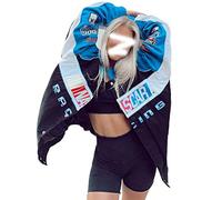 Onsoyours Bomberjacke Damen Sweatjacke Ladies College Sweat Jacket Druckknopf Für Frauen Oversized Patchwork Jacke Vintage Brief Druck Jacken Baseball Mantel T Blau S