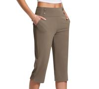 Onsoyours Caprihose Damen 3/4 Bauchkontrolle Workout Leggings Leicht Sommer Slim Fit Sporthose A Kaffee XS