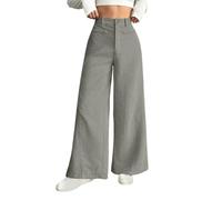 Onsoyours Cordhose Damen Elegant Weites Bein Cordhosen Einfarbig Elastische Taille Baggy Hose Herbst Winter A Grau M