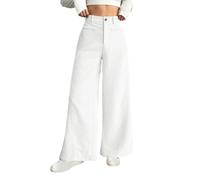Onsoyours Cordhose Damen Elegant Weites Bein Cordhosen Einfarbig Elastische Taille Baggy Hose Herbst Winter A Weiß M