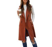 Onsoyours Damen Ärmellos Revers Weste Blazer Anzugjacke Elegant Casual Jacke Geschäft Büro Cardigan Freizeitjacke Einfarbig Langer Mantel Doppelreihige Zwei Knöpfe Anzug Weste A Orange M