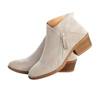 Onsoyours Damen Ankle Boots Mit Blockabsatz Biker Booties Mit Reißverschluss Frauen Herbst Winter Knöchel Schuhe Freizeit Kurz Stiefel Für Party A Beige 38 EU