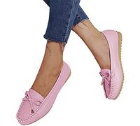 Onsoyours Damen Ballerinas Bowknot Leder Retro Plateau Schuhe Slip On Loafers Geschlossene Freizeitschuhe Einfache Lackschuhe Flach Outdoor rutschfest Bootsschuhe C Rosa 35 EU