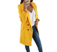 Onsoyours Damen Blazer Winter Mantel Elegant Wintermantel Steppmantel Knopf Klassische Vintage Zweireihig Revers Schlack Slim Fit Trenchcoat mit Taschen Gelb 48