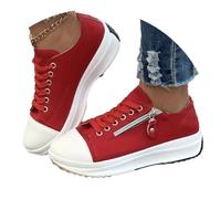 Onsoyours Damen Canvas Schuhe Plateau Sneaker Freizeit Turnschuhe Runde Zehe Sportschuhe Laufschuhe Atmungsaktive Freizeitschuhe Schnürschuhe A Rot 37 EU