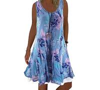 Onsoyours Damen Chiffon Boho Kleid Mit Gürtel Sommerkleid Partykleid Elegant V-Ausschnitt Maxikleid Blumenkleid Abendkleid Rüschen Strandkleid Cocktailkleid H Blau 46