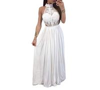 Onsoyours Damen Elegant Kurzarm Brautjungfern Kleid Floral Spitzen Abendkleid Dress Maxikleid Lang Tüllkleid Ballkleid Cocktail Hochzeit A Weiß 40