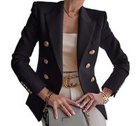 Onsoyours Damen Elegant Langarm Blazer Sakko Einfarbig Slim Fit Revers Geschäft Büro Jacke Kurz Mantel Anzugjacke Schick Knopf Kurz Blazerjacke (XL, A Schwarz)