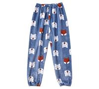 Onsoyours Damen Frauen Fleece Plüsch Dicke Schlafanzughose Kuschelige Pants Print Schlafhose Flauschige Sport Hosen Warme Weiche Home Jogginghose Yogahose Hellblau Einheitsgröße