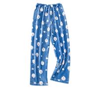 Onsoyours Damen Frauen Fleece Plüsch Dicke Schlafanzughose Kuschelige Pants Print Schlafhose Sport Hosen Warme Weiche Home Jogginghose Yogahose Blau Einheitsgröße