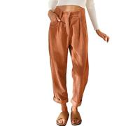 Onsoyours Damen Gerade Geschnittene Cordhose Elastische Taille Corduroy Hose Solid Damen Hohe Taille Wide Leg Pants Straight Casual Baggy Hose mit Taschen Orange XL