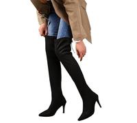 Onsoyours Damen High Heels Stiefel mit Blockabsatz Spitze Stretch Pumps Overknee Stiefel Bequeme Reißverschluss Imprimé Léopard Tigre Winterstiefel Schnürstiefel A Schwarz 39 EU