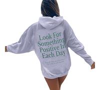 Onsoyours Damen Hoodie Rückendruck Letter Print Sweatshirt Lose Casual Jacke Oversize Vintage Kapuzenpullover Sweatshirt mit Kapuze 90er Y2K E-Girl Outerwear B Hellgrau XXL