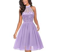 Onsoyours Damen Kleid Sexy Cocktailkleid Partykleid A Linie Elegant Chiffon Ärmellos Knielanges Neckholder Kleider Sommerkleid Strandkleid Ballkleid Strandkleid B Violett XL