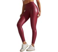 Onsoyours Damen Kunstleder Leggings High Waist Pu Hose Sexy Stretch Lederoptik Sporthose Push Up Lederhose Festival B Rot L