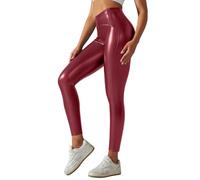 Onsoyours Damen Kunstleder Leggings High Waist Pu Hose Sexy Stretch Lederoptik Sporthose Push Up Lederhose Festival C Rot L