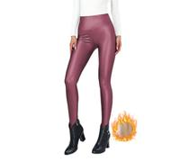 Onsoyours Damen Kunstleder Leggings Lederhose High Waist Fleece Leggings Hose Strumpfhosen Treggins Leggins Kunstleder Leggings Leder Look hüfthoch Thermal Kunstleder PU Leggings A Weinrot M