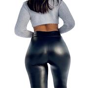 Onsoyours Damen Kunstleder Leggings Lederhose High Waist Leggings Hose Strumpfhosen Treggins Leggins Kunstleder Leggings Leder Look Hüfthoch Kunstleder A Schwarz 3XL