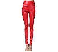 Onsoyours Damen Kunstleder Leggings Lederhose High Waist PU Leder Leggings Hose Strumpfhosen Treggins Leggins Kunstleder Leggings Thermal Fleece Kunstleder Winter Rot S
