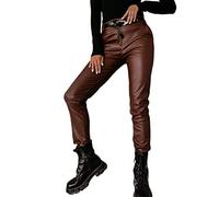 Onsoyours Damen Kunstleder Leggings Sexy Pu High Waist Skinny Leggings Hose Fake Leder Look Lederleggings Blickdicht Lederhose 03 Braun XL