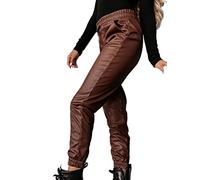 Onsoyours Damen Kunstleder Leggings Sexy Pu High Waist Skinny Leggings Hose Fake Leder Look Lederleggings Blickdicht Lederhose 04 Braun XL