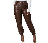 Onsoyours Damen Kunstleder Leggings Sexy Pu High Waist Skinny Leggings Hose Fake Leder Look Lederleggings Blickdicht Lederhose 05 Braun L