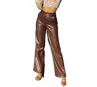 Onsoyours Damen Kunstleder Leggings Sexy Pu Skinny High Waist Leggings Damen Hose Fake Leder Look Lederleggings Blickdicht Lederhose 07 Braun XL