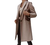 Onsoyours Damen Lang Blazer Winter Revers Wollmantel Elegant Trench Jacke Lange Parka Overcoat Outwear Mantel Langarm Blazer Sakko Einfarbig Slim Fit Jacke A Aprikose XXL