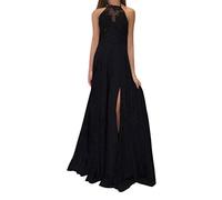 Onsoyours Damen Lange Abendkleid Hochzeit Bodenlang Partykleid Cocktailkleid Cabrio Wickelkleid V-Ausschnitt Festlich Kleid Rückenfrei Neckholder Maxikleid Sommer Strandkleid B Schwarz 42