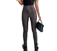 Onsoyours Damen Leder High Waist Lederhose Thermoleggins Skinny Lederoptik Leggins Hose Pu Lederhose Jeggings Bootcut Strumpfhose Hotpants 2 Braun XL