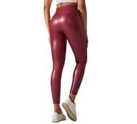 Onsoyours Damen Leder Leggings High Waist Lederhose Sexy Lederoptik Leggins Hose A Rot M