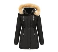 Onsoyours Damen Parker Mantel Mittellang Wintermantel mit Kapuze Pelzkragen Daunenmantel Damen Warme Strickjacke Winterjacke Wattierte Dicke Coat A Schwarz XL