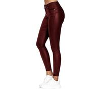 Onsoyours Damen Pu Faux Lederhose Skinny Stretch High Waist Kunstleder Hose Damen Kunstleder Leder Look Hosen Damen Biker Stretch Coated Jeans Weinrot S