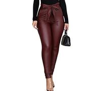 Onsoyours Damen Pu Faux Lederhose Stretch Skinny High Waist Kunstleder Hose Damen Kunstleder Leder Look Hosen Damen Biker Stretch Coated Jeans 06 Weinrot 3XL