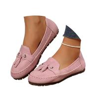 Onsoyours Damen PU Mokassins Flach Lässige Loafers Bequeme Schuhe Slip-on Freizeitschuhe Runde Zehe Wanderschuhe Halbschuhe B Rosa 36 EU