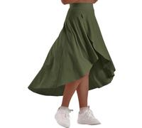 Onsoyours Damen Rock Lang mit Innenhose Stretch Skort Damen Lang Tanzen Faltenrock Asymmetrisch Sport Röcke Plissee mit Tasche & Innenhose für Yoga Laufen Fitness Jogging Casual A Armeegrün M