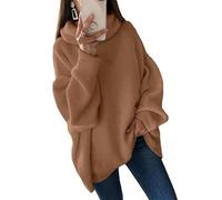 Onsoyours Damen Rollkragenpullover Strickpullover Casual Grobstrick Pullover Warm Oberteil Tops Einfarbig Sweater Elegant Herbst Winter Pulli Sweatshirt A Braun M