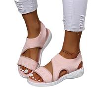 Onsoyours Damen Sandalen Bequem Flach Klettverschluss Sandaletten Mit Absatz Sommer Vintage Elegant Schnüren Schuhe Ultraleichte Tennisschuhe Stretch Fly Woven B Rosa 39 EU