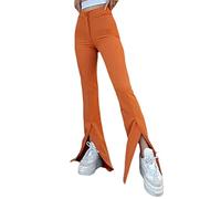 Onsoyours Damen Schlaghose Yogahose Hohe Taille Asymetrischen Schnitt Sporthose Jogginghose Casual Jazzpants Skinny Pants Bootcut Yoga Hose mit Schlitz Orange XS